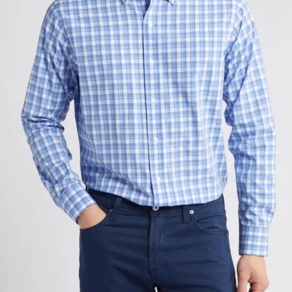Nordstrom Men’s Blue White Check Button Down Shirt Size 16.5 Business Casual